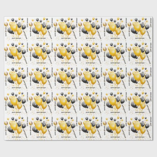 Goud en zwart ballon - Birthday Wrapping Paper Cadeaupapier (Vlak)