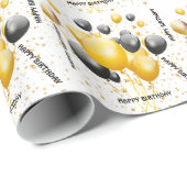 Goud en zwart ballon - Birthday Wrapping Paper Cadeaupapier (Rol Hoek)