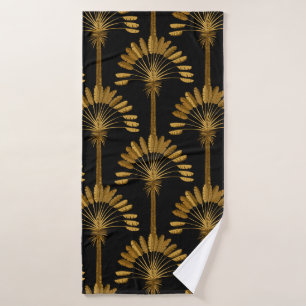Goud en zwart behangselpapier met een bloempatroon badhanddoek