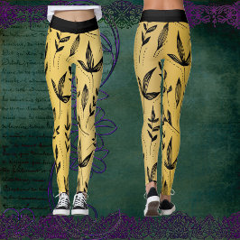 Goud en zwart blad Chique Moderne Kunst Minimalist Leggings