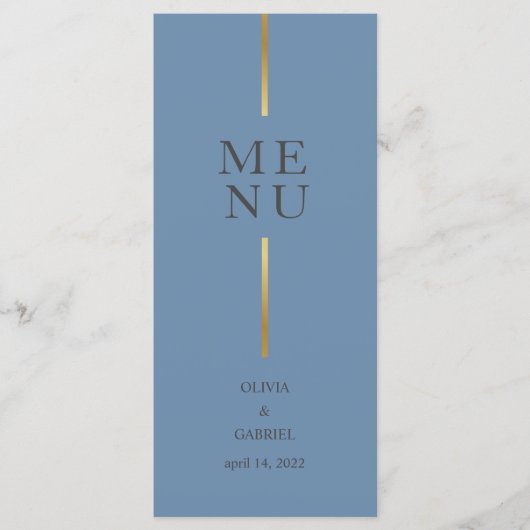 Goud en zwart blauw. Eenvoudig modern huwelijksdin Menu (Voorkant)