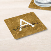 Goud en zwart Bling & Sparkle Monogram Verjaardag Kartonnen Onderzetters (Schuin)
