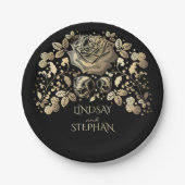 Goud en Zwart Bloemen Bruiloft Papieren Bordje (Voorkant)