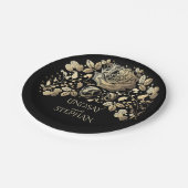 Goud en Zwart  Bloemen Bruiloft Papieren Bordje (Gekanteld)
