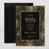 Goud en zwart Bloemen Feest Kaart (Voorkant / Achterkant)