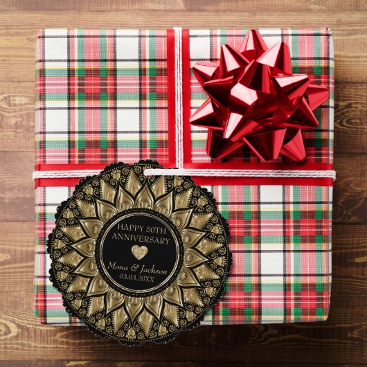 Goud en zwart bloemenmandala bruiloft Jubileum Ornament Kaart (Insitu (Geschenk))