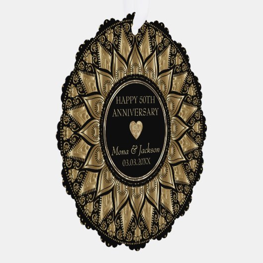 Goud en zwart bloemenmandala bruiloft Jubileum Ornament Kaart (Rechts)