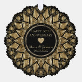 Goud en zwart bloemenmandala bruiloft Jubileum Ornament Kaart (Voorkant)