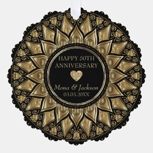 Goud en zwart bloemenmandala bruiloft Jubileum Ornament Kaart (Voorkant)