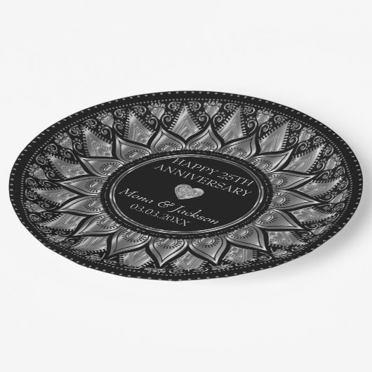 Goud en zwart bloemenmandala bruiloft Jubileum Papieren Bordje (Gekanteld)