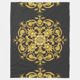 Goud en zwart bloemmotief fleece deken