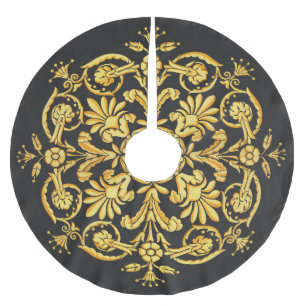 Goud en zwart bloemmotief kerstboom rok