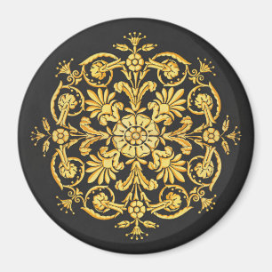 Goud en zwart bloemmotief magneet