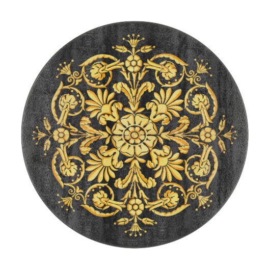 Goud en zwart bloemmotief snijplank (Voorkant)