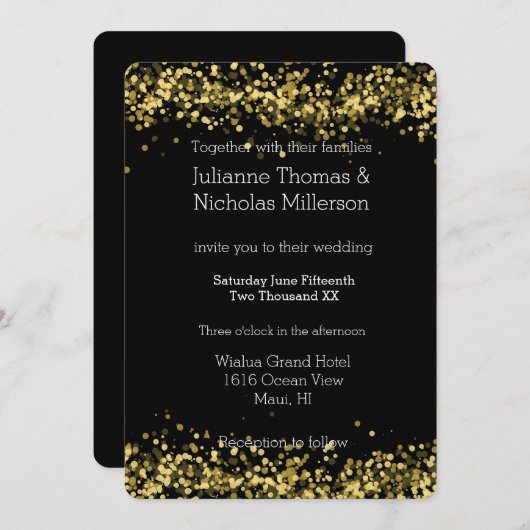 Goud en zwart bokeh bruiloft kaart (Voorkant / Achterkant)
