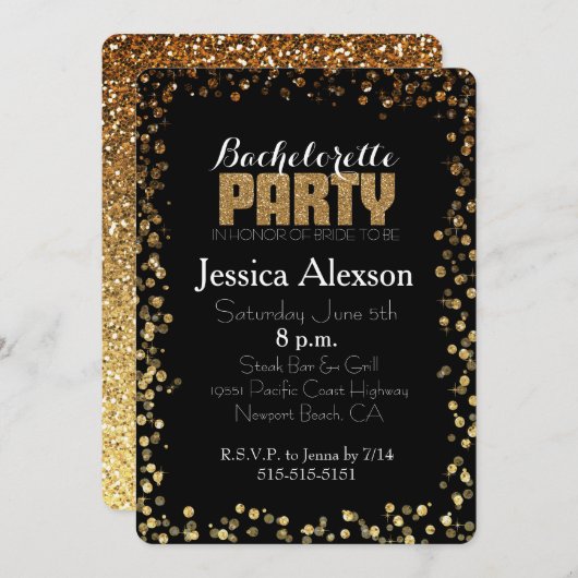 Goud en Zwart Bokeh Glitter Bachelorette Kaart (Voorkant / Achterkant)