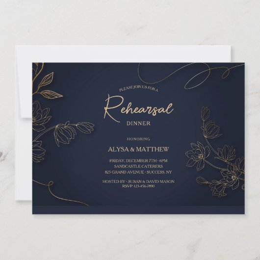 Goud en Zwart Botanische Uitnodiging (Voorkant)