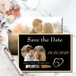 Goud en zwart bruid en bruidegom vorm foto bruilof save the date