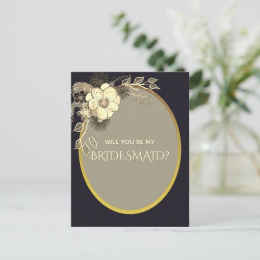 Goud en zwart bruidsmeisje voorstel briefkaart (Staand voorkant)