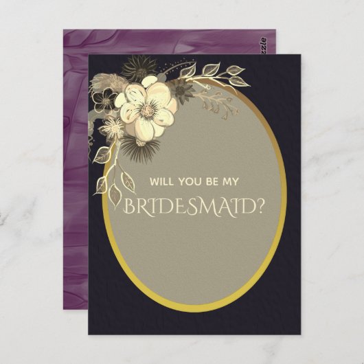 Goud en zwart bruidsmeisje voorstel briefkaart (Voorkant / Achterkant)