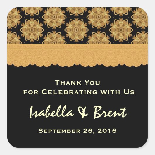 Goud en Zwart Bruiloft Dank u Bruiloft R354 Vierkante Sticker (Voorkant)