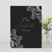 Goud en zwart bruiloft receptie menu (Staand voorkant)