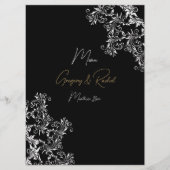 Goud en zwart bruiloft receptie menu (Voorkant)