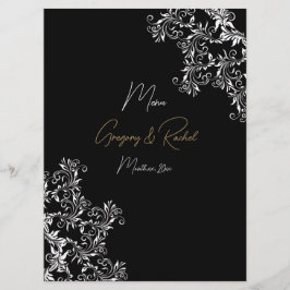 Goud en zwart bruiloft receptie menu