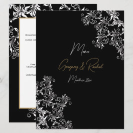 Goud en zwart bruiloft receptie menu