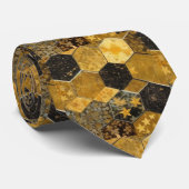 Goud en zwart Chiyogami honingraatpatroon Stropdas (Opgerold)