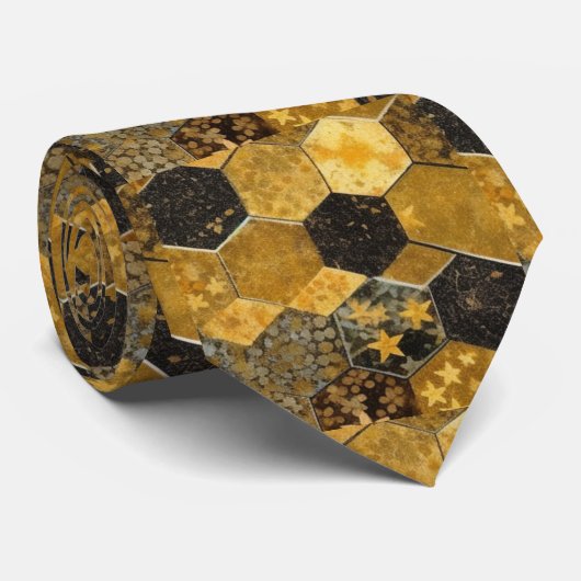 Goud en zwart Chiyogami honingraatpatroon Stropdas (Opgerold)