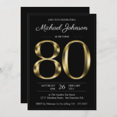 Goud en zwart Classy 80ste verjaardagsfeestje Kaart (Voorkant / Achterkant)