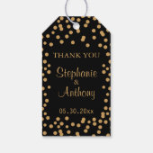 Goud en zwart Confetti bruiloft Cadeaulabel (Achterkant)