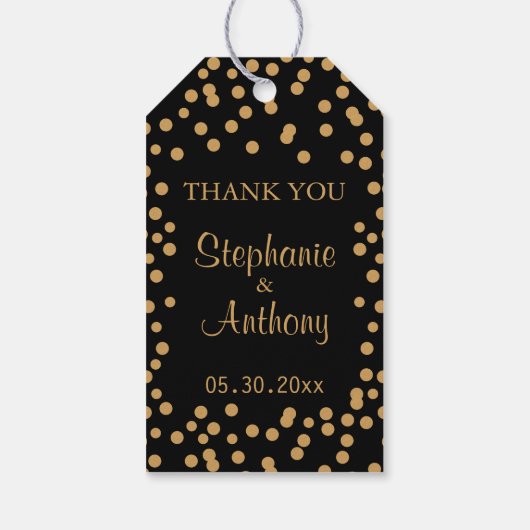 Goud en zwart Confetti bruiloft Cadeaulabel (Achterkant)