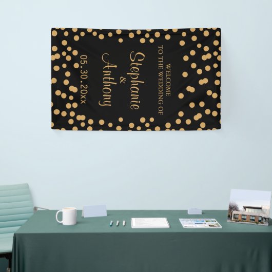 Goud en zwart Confetti bruiloft Spandoek (Beurs)