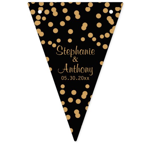 Goud en zwart Confetti bruiloft Vlaggetjes (Eerste vlag)