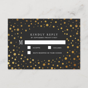 Goud en Zwart Confetti Folie Bruiloft RSVP Kaarten Kaartje