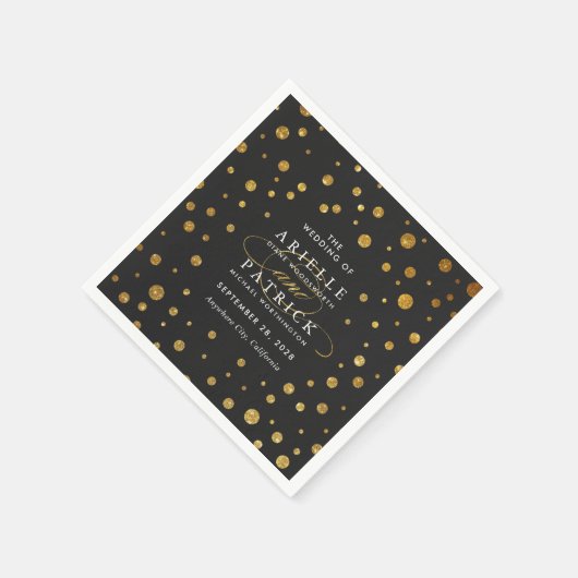 Goud en zwart Confetti Folie bruiloft servetten (Hoek)
