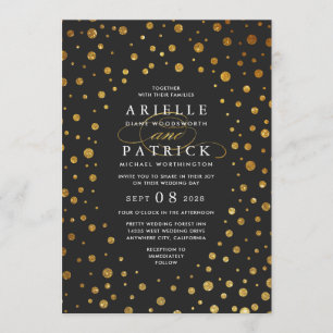 Goud en zwart Confetti Folie bruiloft uitnodiginge Kaart
