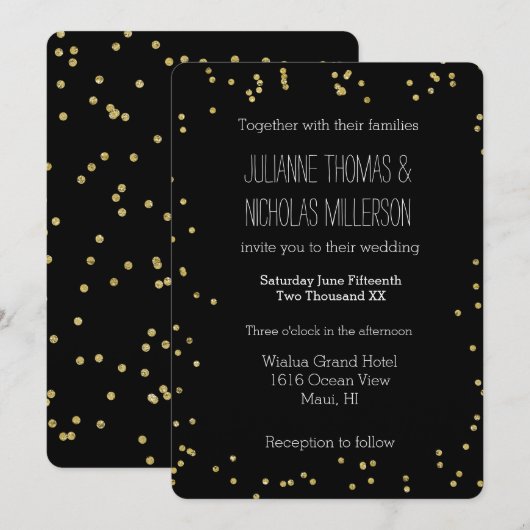Goud en Zwart Confetti Stippen Bruiloft Kaart (Voorkant / Achterkant)