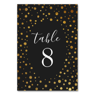Goud en Zwart Confetti Trouwtafel Aantal Kaarten