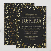 Goud en zwart Confetti  verjaardagsfeest Kaart (Voorkant / Achterkant)