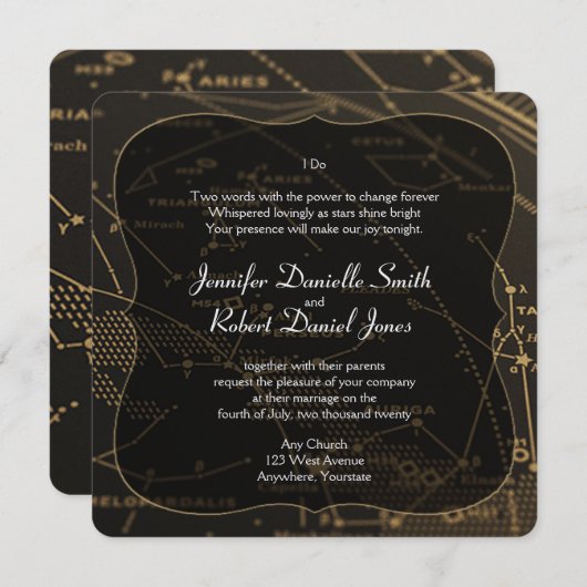 Goud en Zwart Constellatie Bruiloft Kaart (Voorkant / Achterkant)
