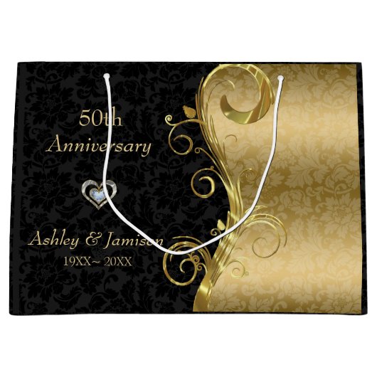 Goud en zwart Damask Groot Cadeauzakje (Voorkant)