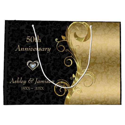 Goud en zwart Damask Groot Cadeauzakje (Achterkant)