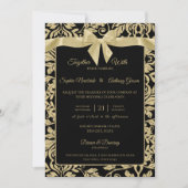Goud en zwart Damask met Boog Wedding Kaart (Voorkant)