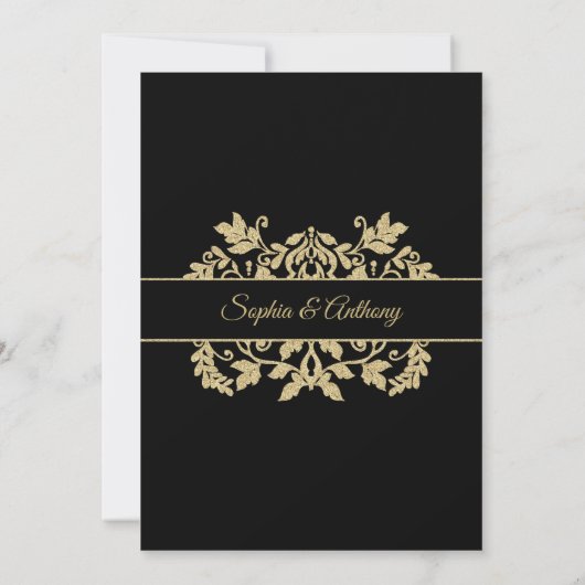 Goud en zwart Damask met Boog Wedding Kaart (Achterkant)