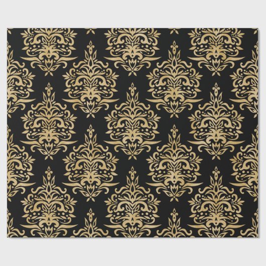 Goud en zwart, Damask Pattern. Cadeaupapier (Vlak)