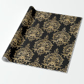 Goud en zwart, Damask Pattern. Cadeaupapier (Uitgerold)