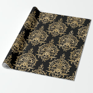 Goud en zwart, Damask Pattern. Cadeaupapier
